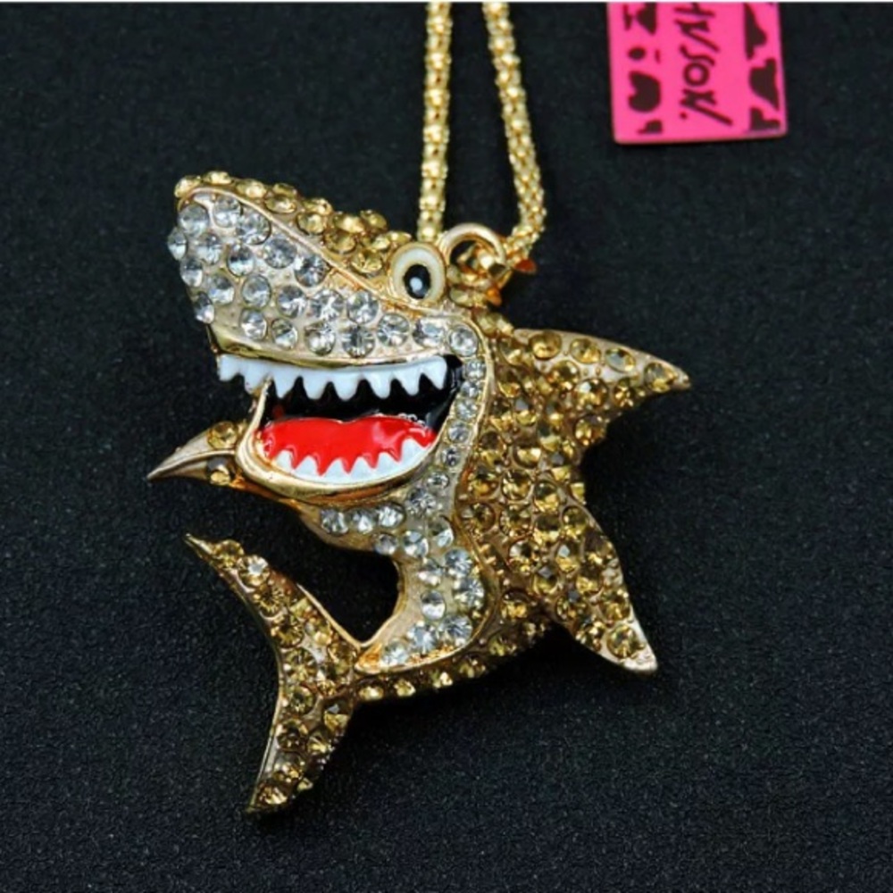 Betsey Johnson Crystal Enamel Shark Chain Necklace